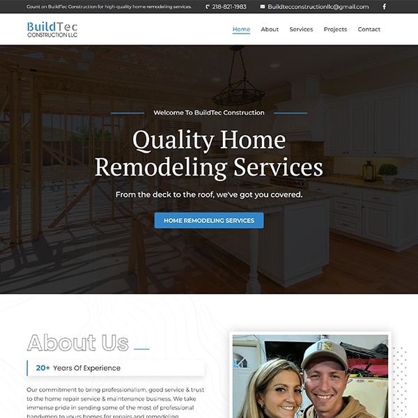 Buildtec Construction LLC Screen Capture of Home Page