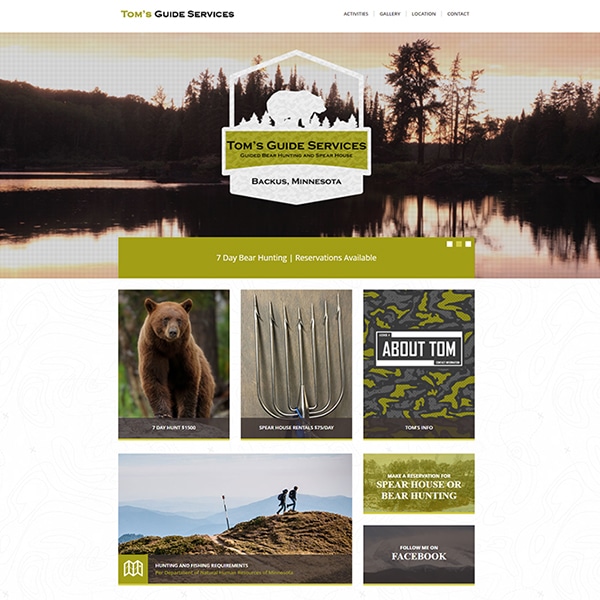 Website Design for Toms Guide Service - Bear Hunting and Fishing Guide