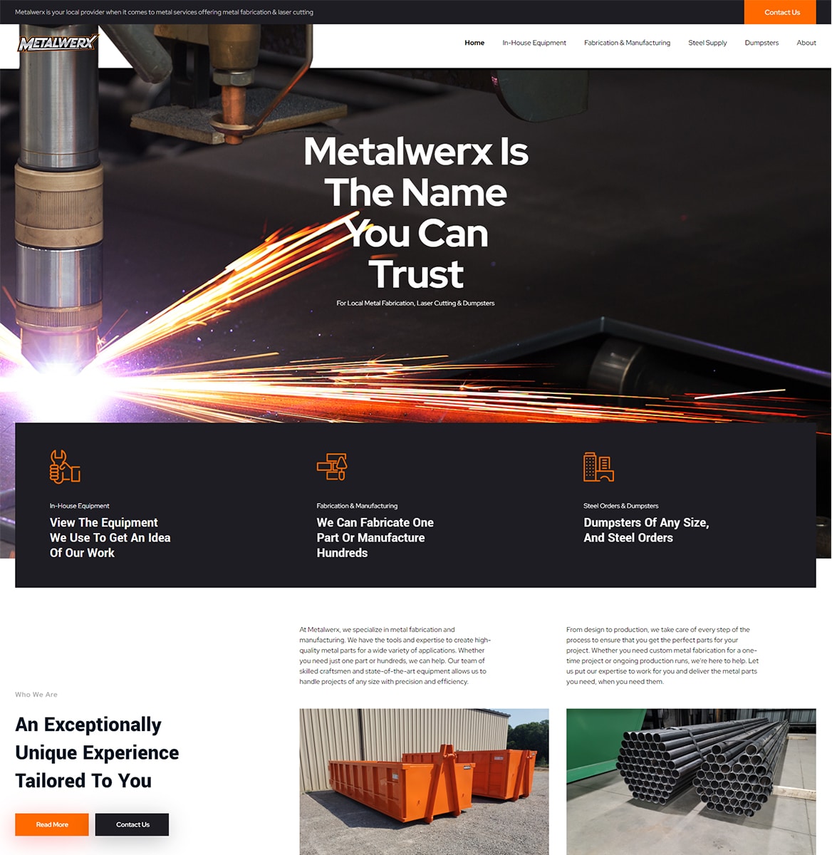 Screenshot of Metalwerx Inc - Website design by Mixture Web