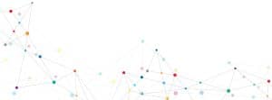 A series of interconnected lines and dots form an abstract geometric pattern on a white background. The dots are variously colored in shades of red, yellow, blue, orange, and gray. The lines create a network-like appearance.